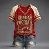 Damen Freizeit V-Ausschnitt Kurzarm T-Shirt mit Raglanärmeln und Rugby-Print