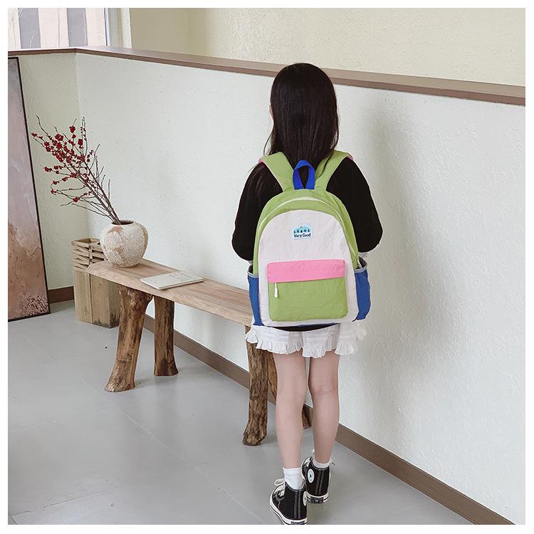 Spring/Summer 2026 Color Block Kids' Backpack: Contrast Color Kindergarten & Casual Outing Bag