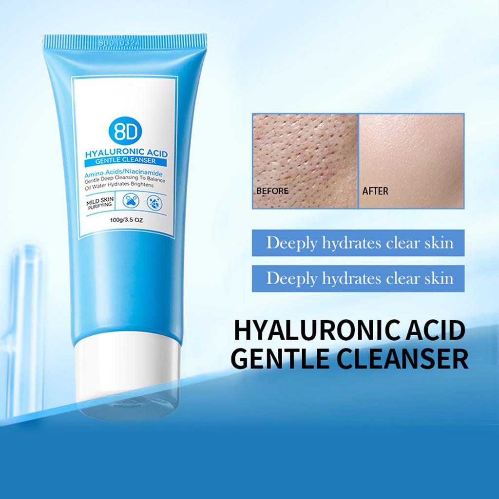 Limpiador Facial Suave 8D Hialurónico, Arrugas, Deja la Piel, Sana, Hidratada, Suave y Sin Tirantez, 100g