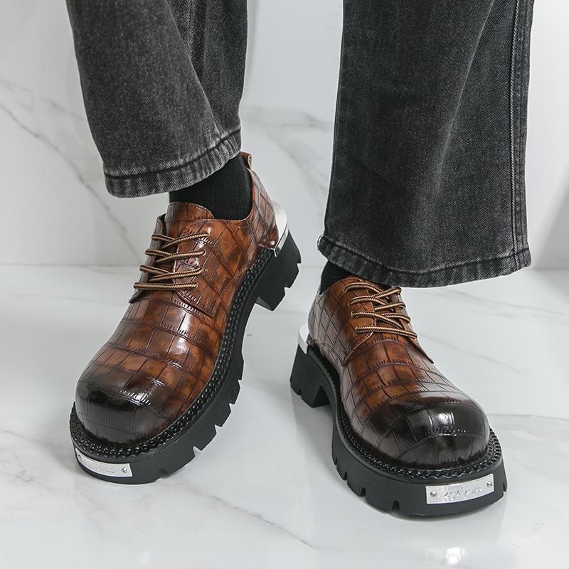 Fashion Height Increasing Men's Leather Shoes Classic Casual Style Business or Office Plus Size Hot Selling Derby Suit Shoes Brown