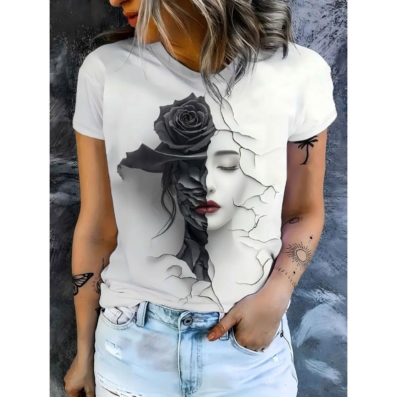 Ladies' T-shirt 3D Printing Fashion Women's Short Sleeve Round Neck Casual Comfortable Top