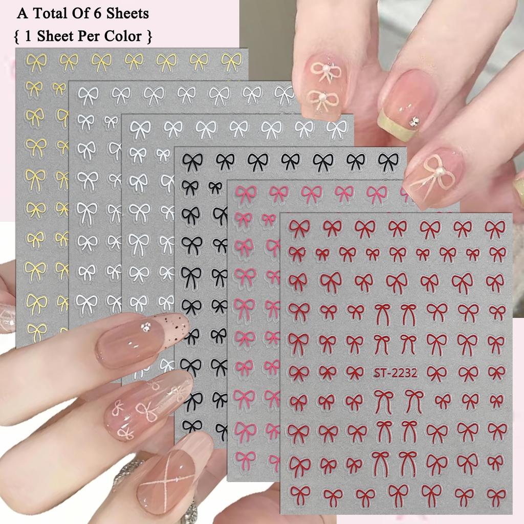 2 To 30 Sheets Transparent Bow Nail Stickers 3D White Pink Black Gold Lace Ribbon Nail Art Decals for DIY Manicure