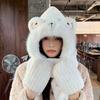 Plush hat, scarf, gloves, integrated hat, female cute fashion ear protection pullover hat, winter warm and cold three-piece set