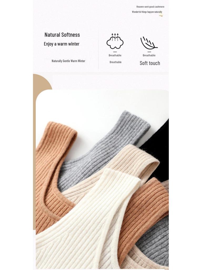 Women's Cashmere Spaghetti Strap Tank: Slimming, Sleeveless, Versatile Knit with Trendy Back for Autumn and Winter