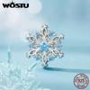 WOSTU 925 Sterling Silver Snowflake Charm Beads Ice Flower Pendant Fit Original Bracelet DIY Necklace Jewelry Making Gift