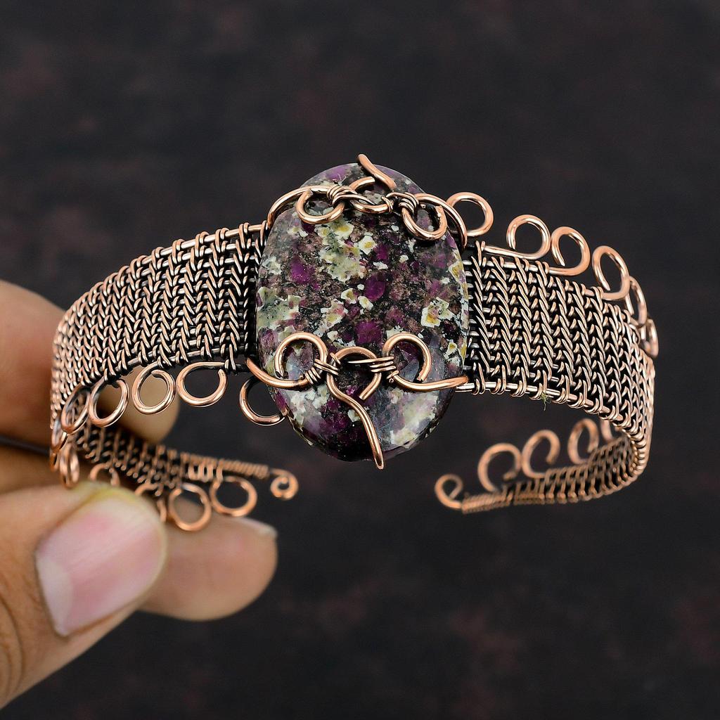 Eudialyte Bangle Copper Cuff Bracelet Wire Wrapped Bangle Adjustable Cuff Bangle Gift For Her Handmade Bracelet Gemstone Copper Wire Jewelry