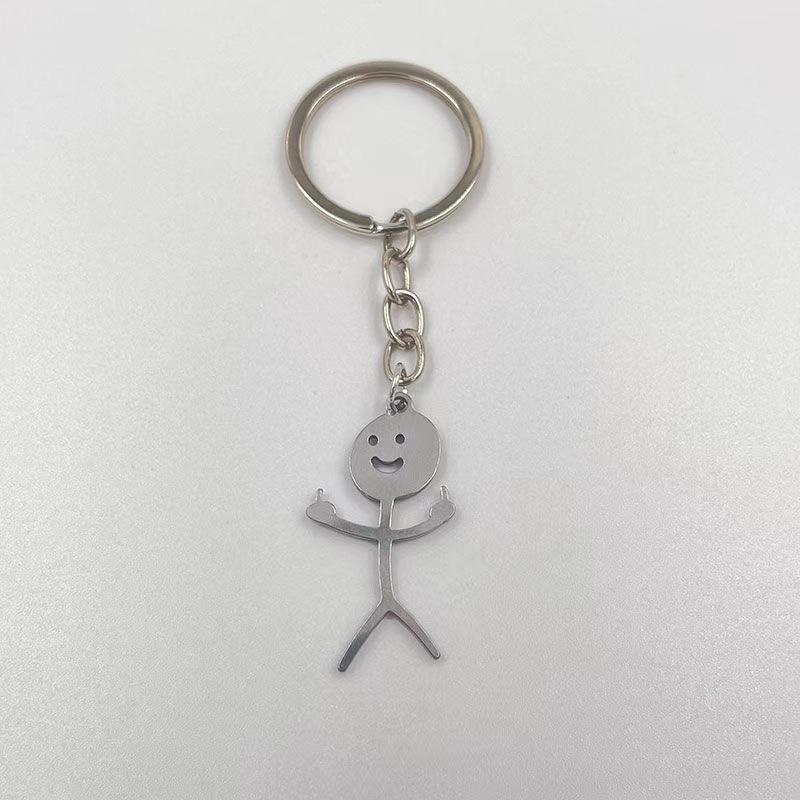Skyrim Hip Hop Fxck You Funny Doodle Pendant Keychain Holder Stainless Steel Middle Finger Stickman Keyring Car Key Chains Gift
