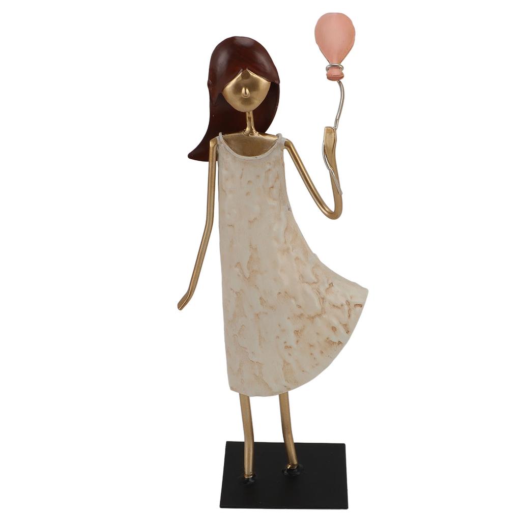 Metal Girl Statue Vintage Iron Art Standing People Figurine Desk Ornament for Home Study Living