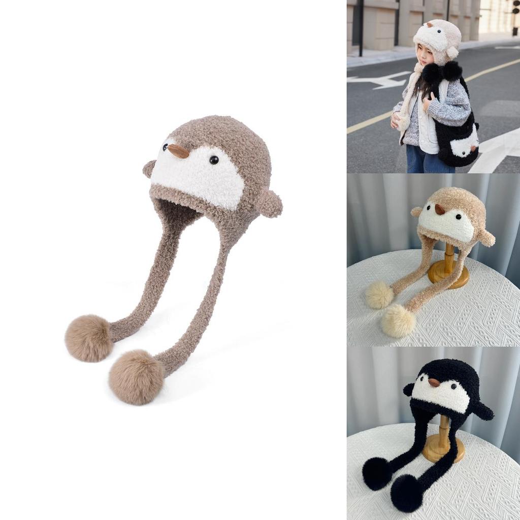Niedliche Pinguin-Strickmütze für Kinder aus flauschigem Polyestermaterial für kaltes Wetter und wärmt den Kopf
