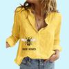 Women Fashion Button-up Blouse Ladies Loose Cotton Linen Top Casual Print Long Sleeved Shirt