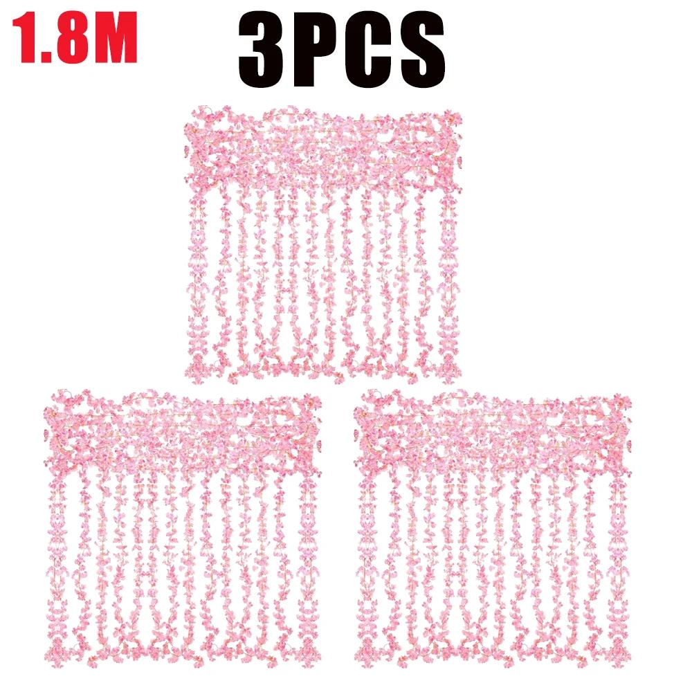 Artificial Pink Sakura Flower Garland Cherry Blossoms Vines Wedding Arch Decor Fake Floral Home Party Backdrop Decoration Gift