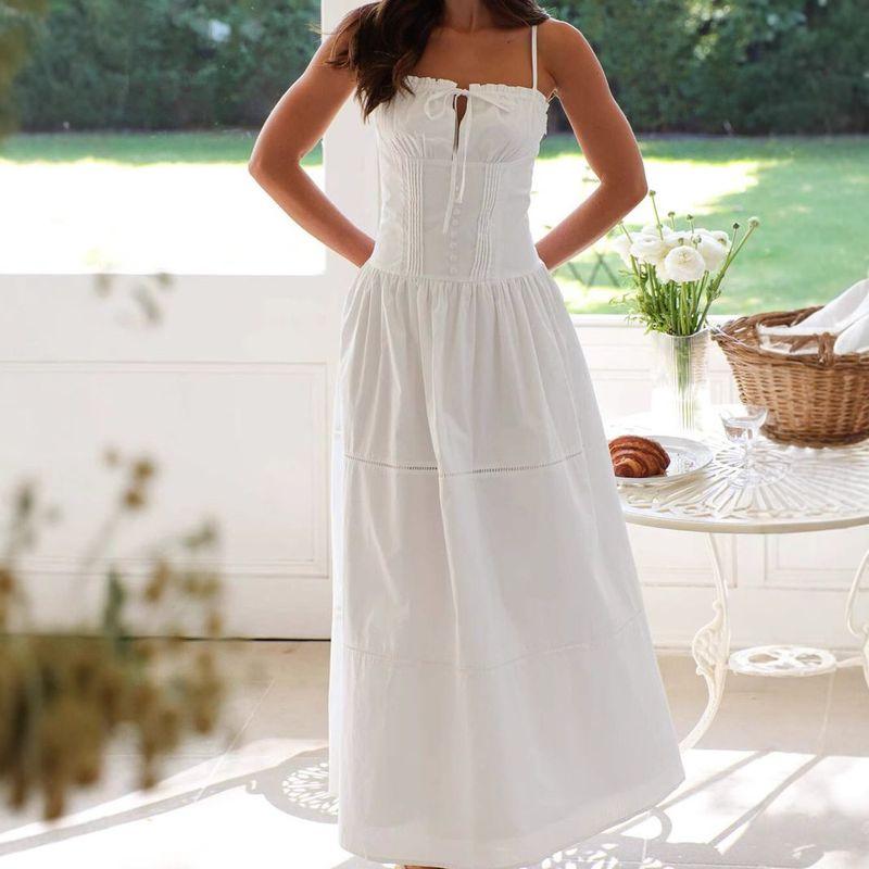 Cross-Border European and American Foreign Trade Women's Clothing 2025 Spring and Summer Amazon Vacation Casual Style Solid Color Small Strap Dress