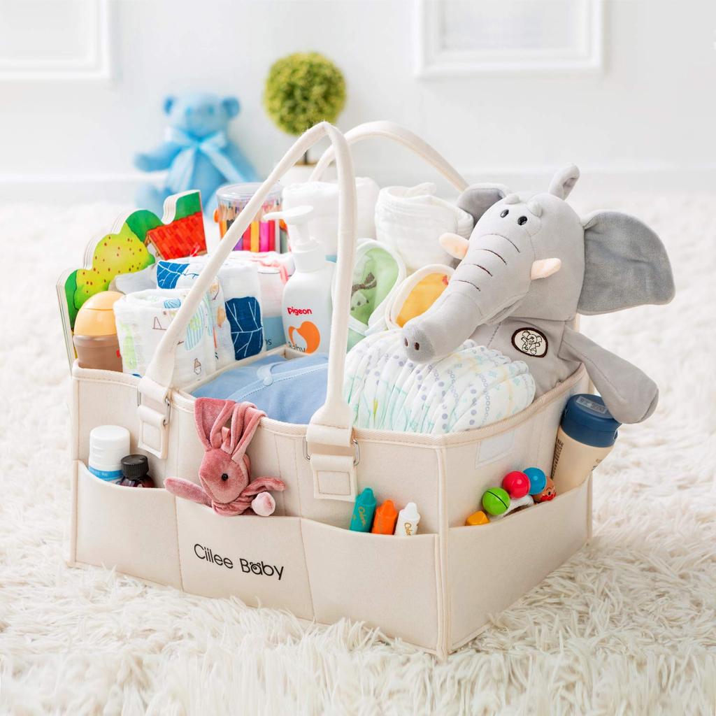 Ciilee Baby Diaper Storage Large Capacity with Detachable Foldable Baby Storage Car Travel Small Lightweight Baby Supplies Organizer Compartments Bag,