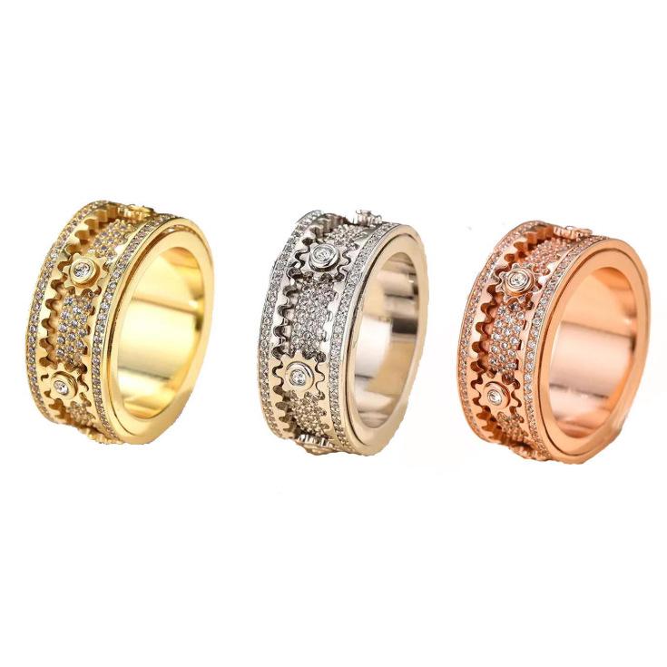 Trendy Full Diamond Rotation Gear Ring: Versatile & Popular with a Mechanical Vibe, Perfect for Decompression & Personal Expression
