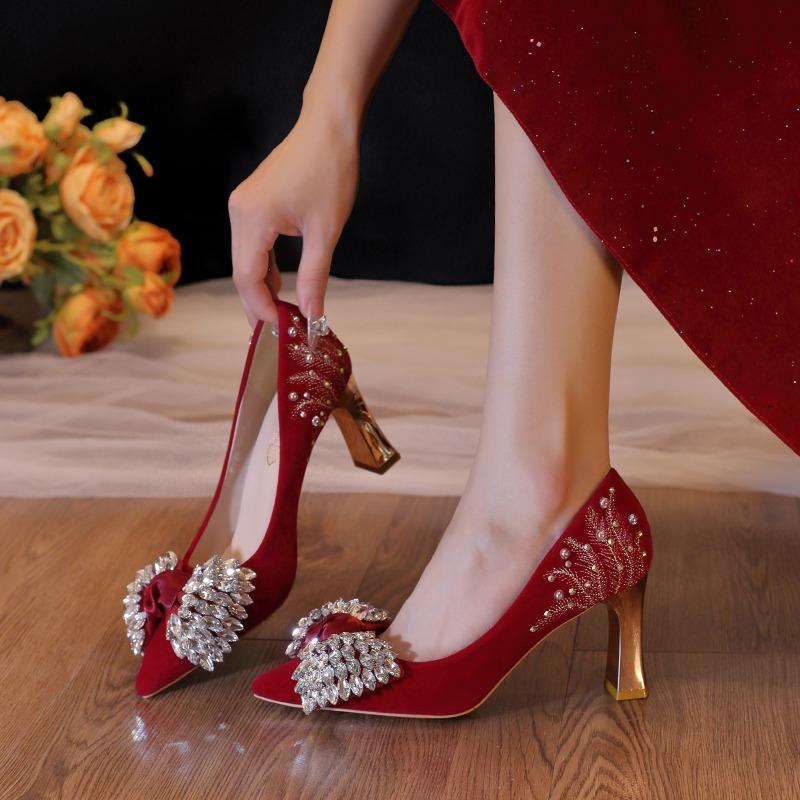 Fashion Beautiful High-heeled Wedding Shoes, Two Wear 2025 Spring and Autumn New Shoes