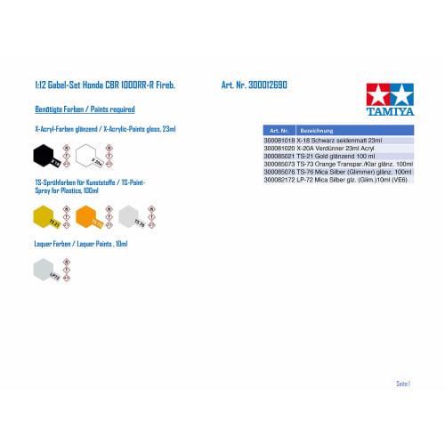 TAMIYA 1/12 Detail Up Parts Series No.90 Honda CBR 1000RR-R Front Fork Set Plastic Model Parts 12690
