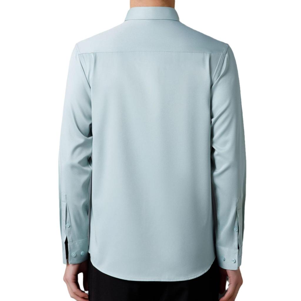 Men's Slim Fit Non-Iron Long Sleeve Shirt – Four-Way Stretch, No Pocket, Spring/Autumn Style