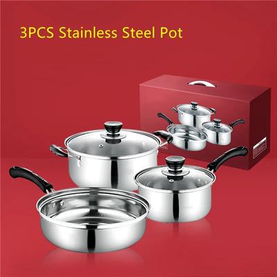 Ensemble de poêles à frire en acier inoxydable, 3 pièces, autocuiseur, cuisson braisée/marmite à lait, marmite à vapeur, ragoût/marmite à soupe, ustensiles de cuisine
