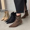 Fashion Sexy Pointed Toe Lace Ankle Boots Women Faux Suede Design Thin Low Heel Modern Boots Autumn Elegant Women Pumps Botas Mujer