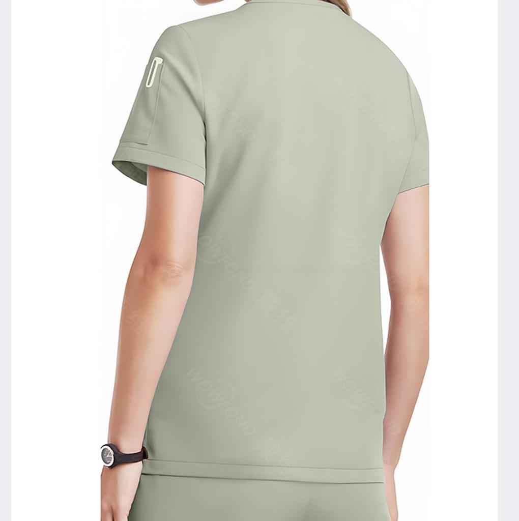 Ladies' Loose And Comfortable V-neck Short Sleeved Workwear With Multiple Pockets Suit Set