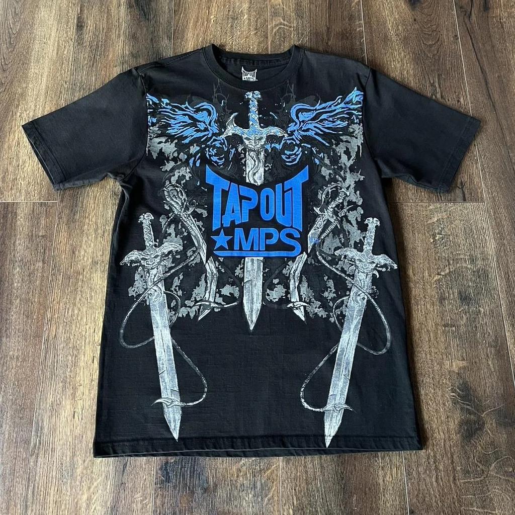 Y2K Tap Out Skull Print T Shirt Dark Aesthetic Round Neck Streetwear Oversized Gothic Cotton Tee Soft Retro Loose