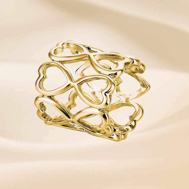 Elegant Double-layer Heart Scarf Ring Smooth Alloy Design For Women In Gold And Rose Gold