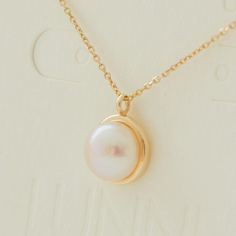 LUNNE 14k Freshwater Pearl Bezel Necklace (14k Gold) #LFN11