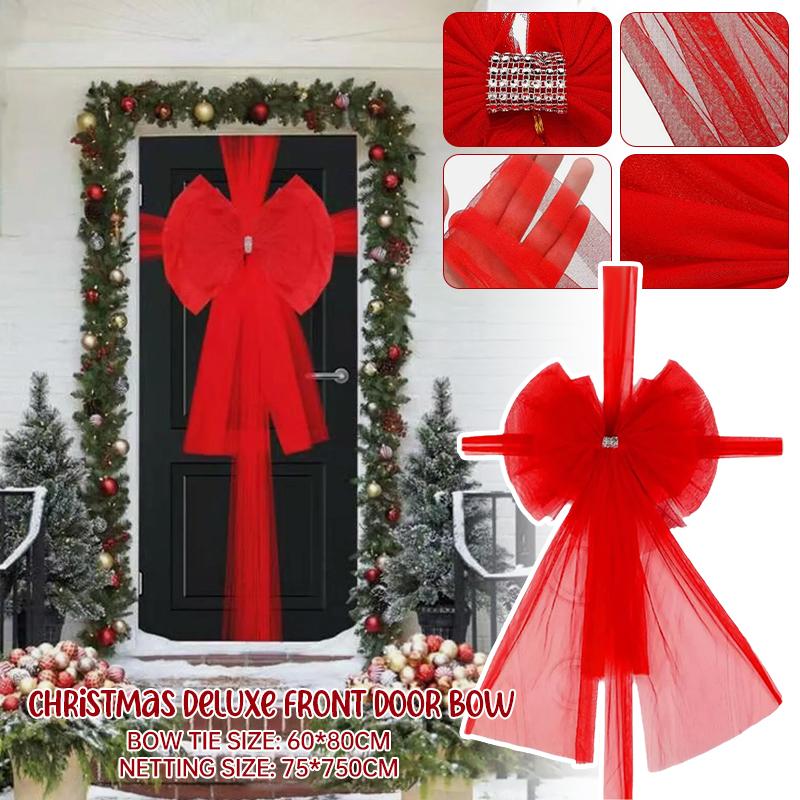 Big Christmas Bow Red Ribbon Christmas Front Door Decor Large Bowknot DIY Kit Xmas Outdoor Decoration Door Hanging Ornaments