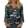 Womens V Neck Three Quarter Sleeve Floral Print Casual Loose Fit Top Comfortable Lightweight Blouse for Daily Wear Office and Travel