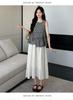 2026 Summer Plaid Sleeveless Maternity Top & Apricot Hollow-Out Skirt Set