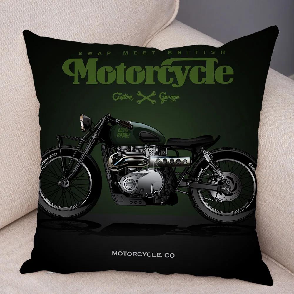 Bunter Motorrad Kissenbezug Dekor Vintage Stil Motorradrennen Kissenbezug Weicher Plüsch Kissenbezug für Sofa Zuhause Auto 45x45cm