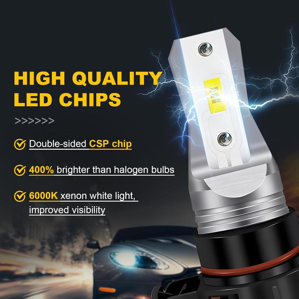 2504 PSX24W LED Fog Light Bulbs or DRL 10000LM Super Bright 6000K Xenon White 12276 Fog Lights Bulb Replacement for Cars, Play and Plug (Pack of 2)