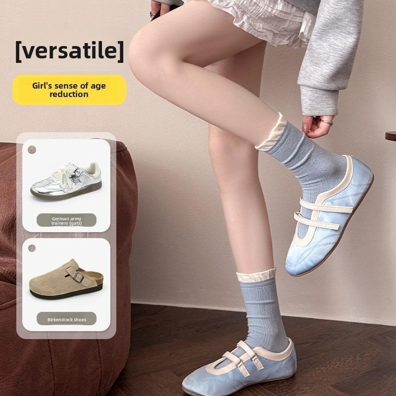Sock Children's Spring/summer Lace-up Striped Mid-calf Socks with Loose Openings and No Bones, Plush Cotton Socks