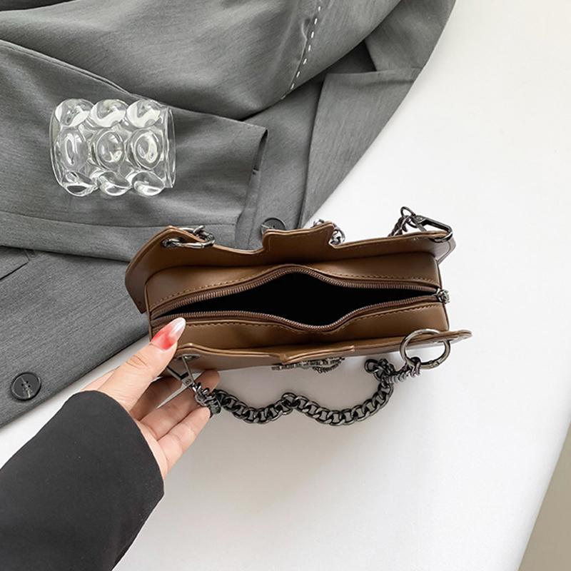 Gothic Style Bat & Skull PU Leather Shoulder Bag Vintage Solid Color Crossbody Bag with Adjustable Chain Strap for Outings, and Everyday Use