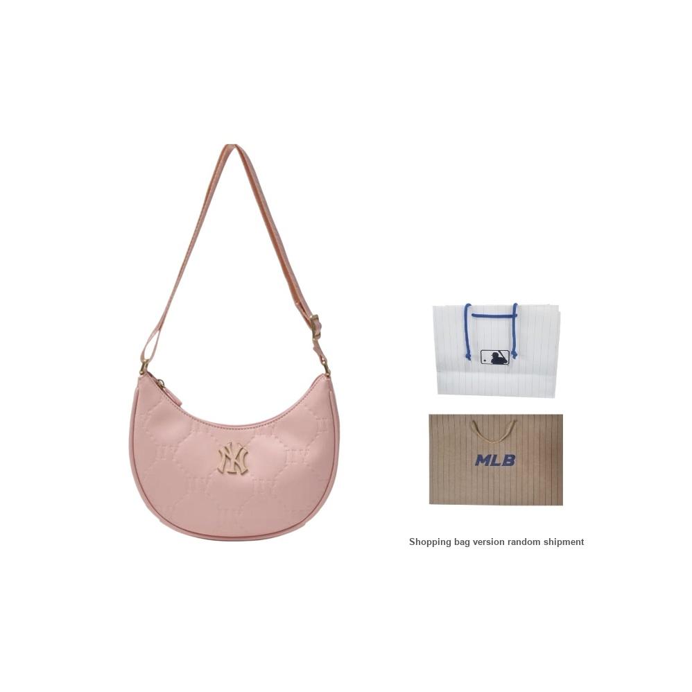 MLB Dark Pattern Vintage Fashion Adjustable Shoulder Strap Faux Leather Shoulder Bag Women Shoulder Bag Pink 7ACRMD75N-50PKM