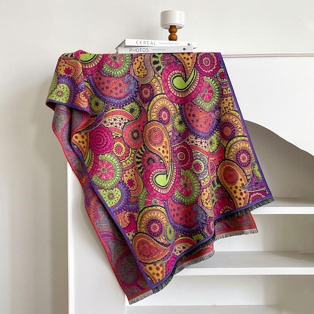 Luxury Winter Cashmere Colorful Kitten Design Scarf Women Warm Pashmina Blanket Poncho Scarves Female Oil painting Shawl Bufanda