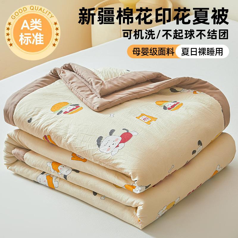 Ultra Soft Cotton Summer Cooling Quilt Cute Cartoon Print Washable Lightweight Single Double For Bedroom Dorm All Season Gift Use