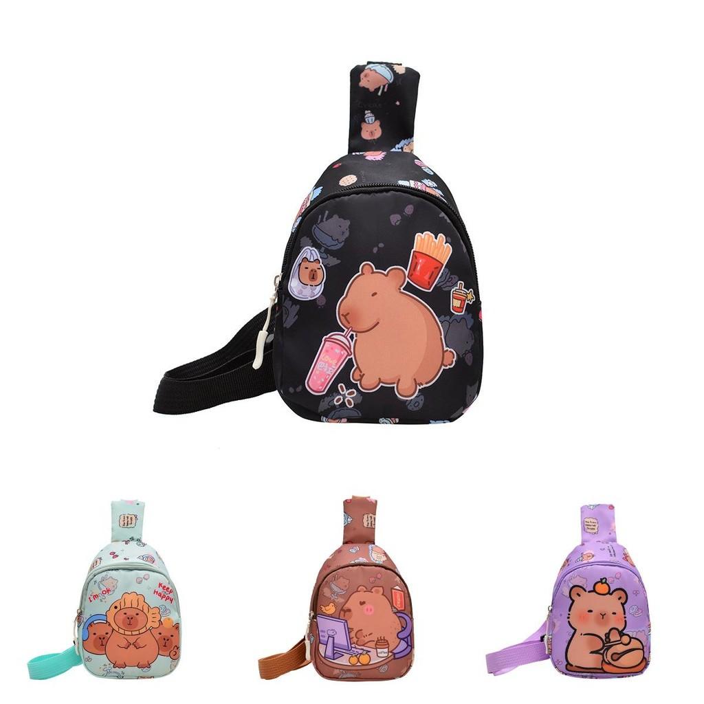 Cute Cartoon Capybara Kid Shoulder Bag With Durable Polyester Lining For Daily Activities