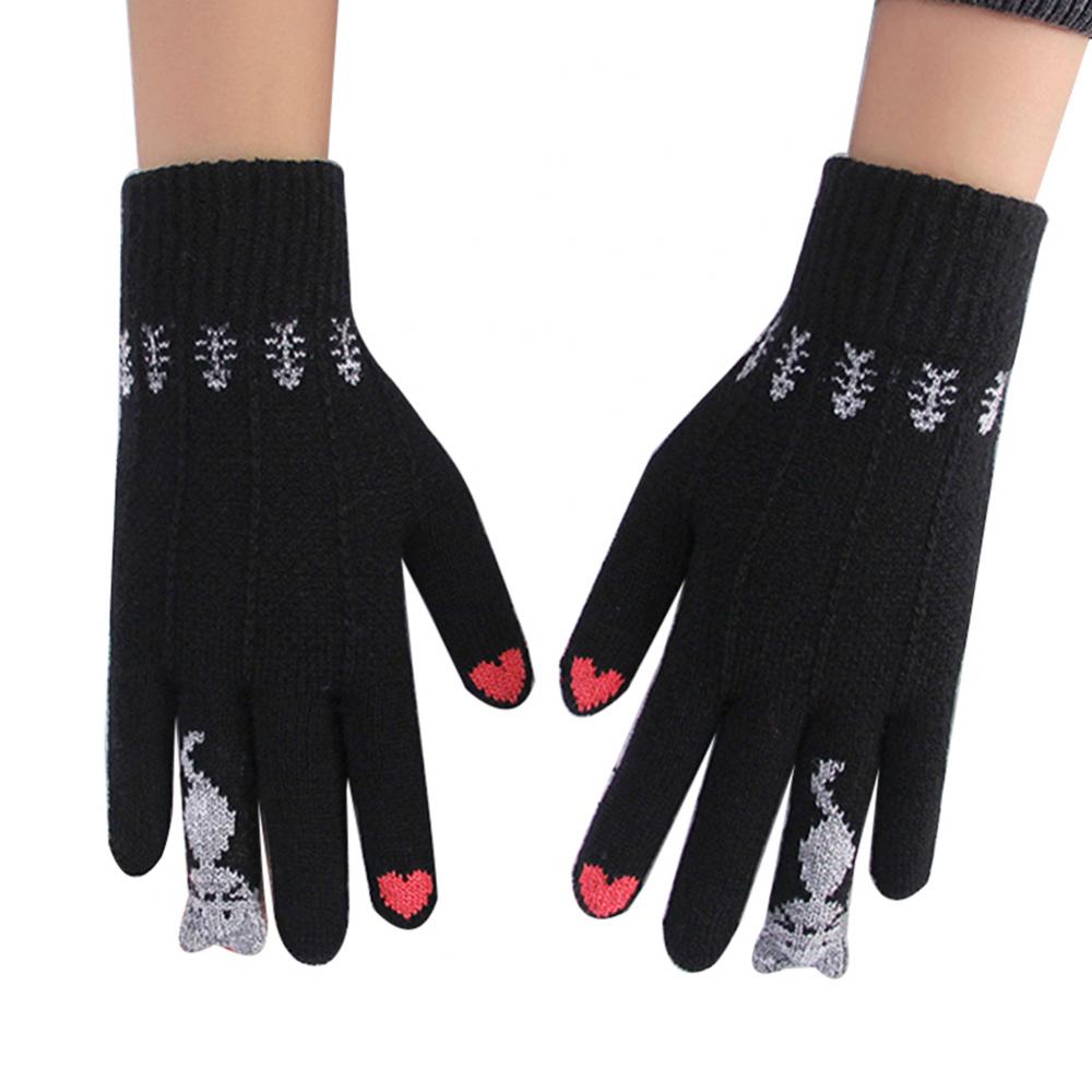 Winter Gloves for Women Cute Cartoon Cats Touch Screen Gloves Full Finger Knitted Mittens Men Gloves