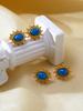 1 Pair Vintage French Natural Stone Blue Zircon Stainless Steel 18k Gold Plated Women's Stud Earrings for Women's Daily Wear