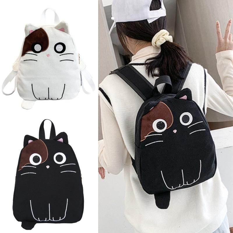 New Arrival 20l Canvas Cat Backpack For Girls And Boys Soft And Durable With Lovely Print