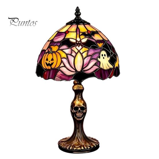 Lightweight Night Light Halloween Pumpkin Ghost Table Light, USB Stained Glass Art Vintage Lamp, Decorative Desk Lamp for Holiday Party Home