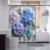 Elegant Hydrangea Shower Curtain - Golden Frame, Lush Green Leaves, Soft Pastel Blue & Purple,  Machine Washable, Bath Decor