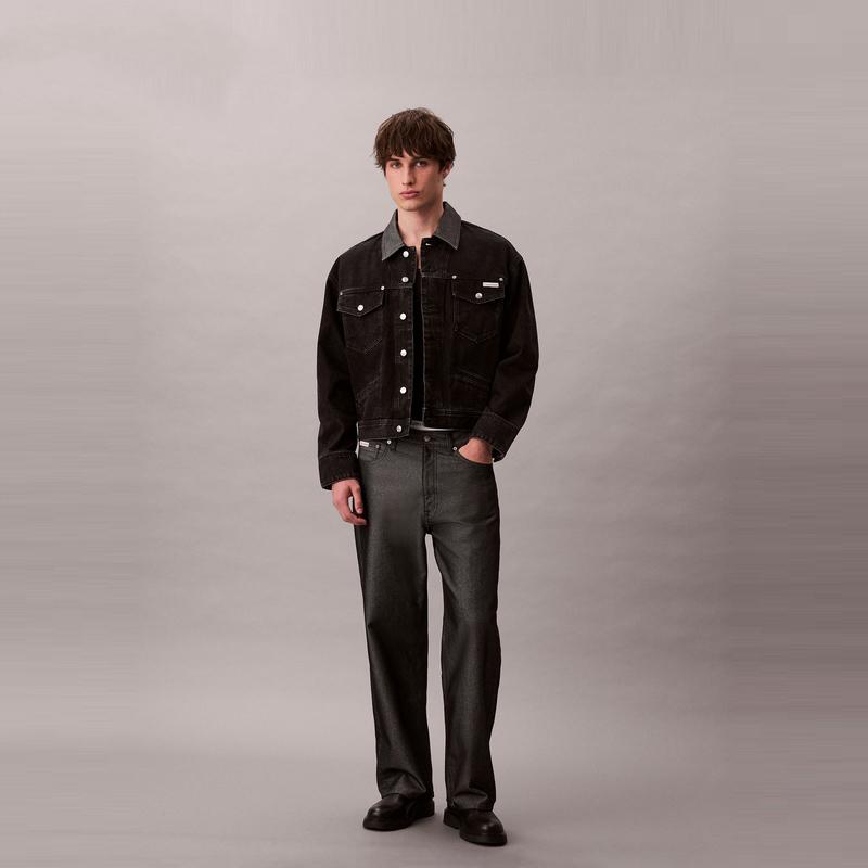 Calvin Klein Vintage Workwear Color Blocked Collar Cotton Trendy Denim Jacket Men Jacket 4RD738G