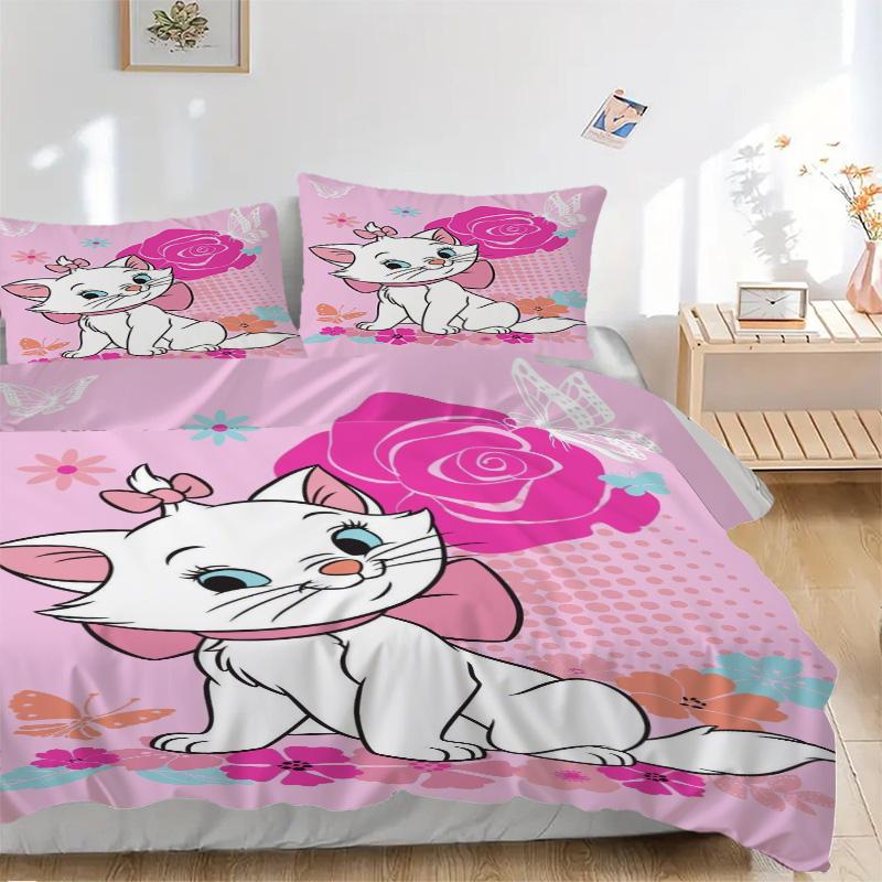 Pink Rose Kitty Print 3Pcs Bedding Setduvet Cover With 2 Bedropillowcase Home Birthday Gift