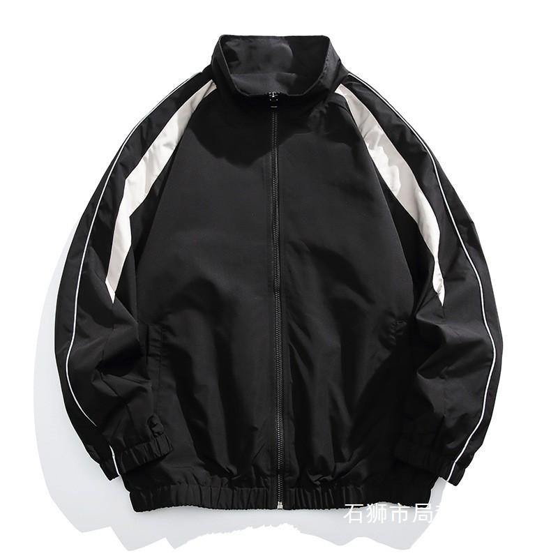 Mens Stand Collar Casual Jacket Lightweight Windproof Outerwear Long Sleeve Colorblock Design