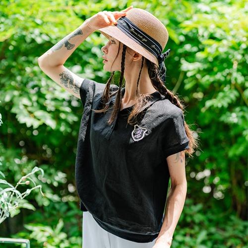 BENECIA12 Linen Contrast Pique Tee Black