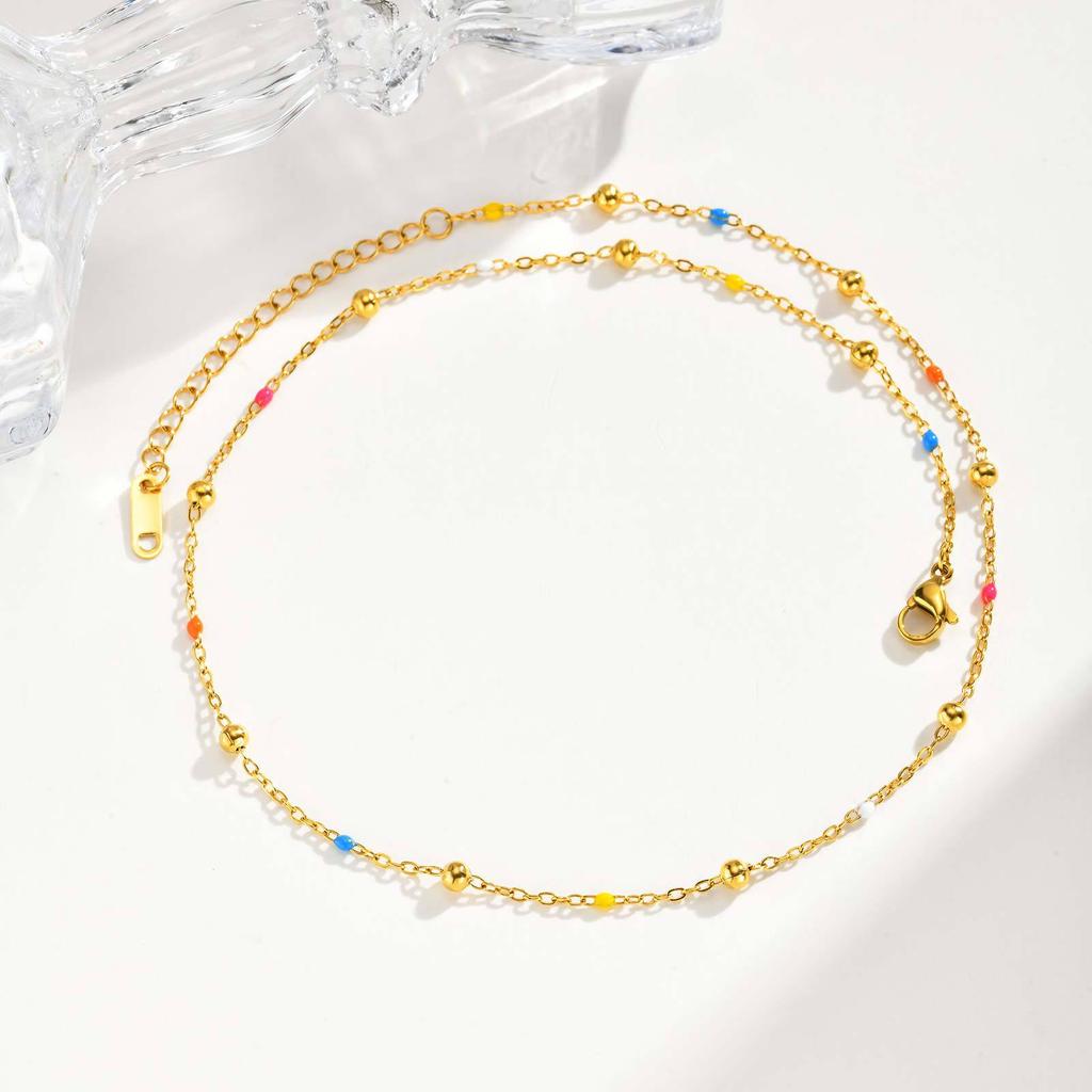 Wind Fashion Versatile Clavicle Chain Stainless Steel Epoxy Bead Chain Necklace, Jewelry Nc-2410