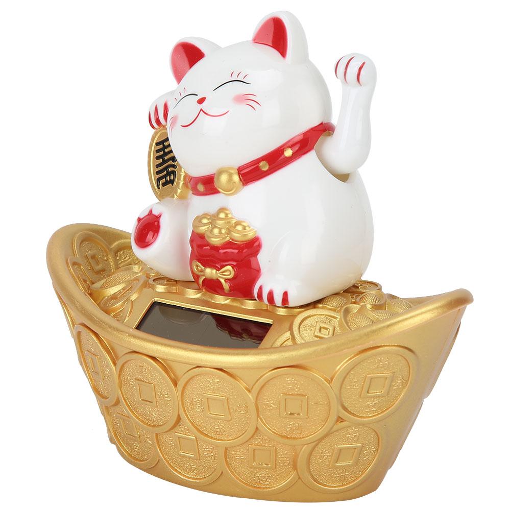 Solar Powered Cute Cartoon Fortune Cat Waving Welcoming Cat Decor for Home Restaurant Shop