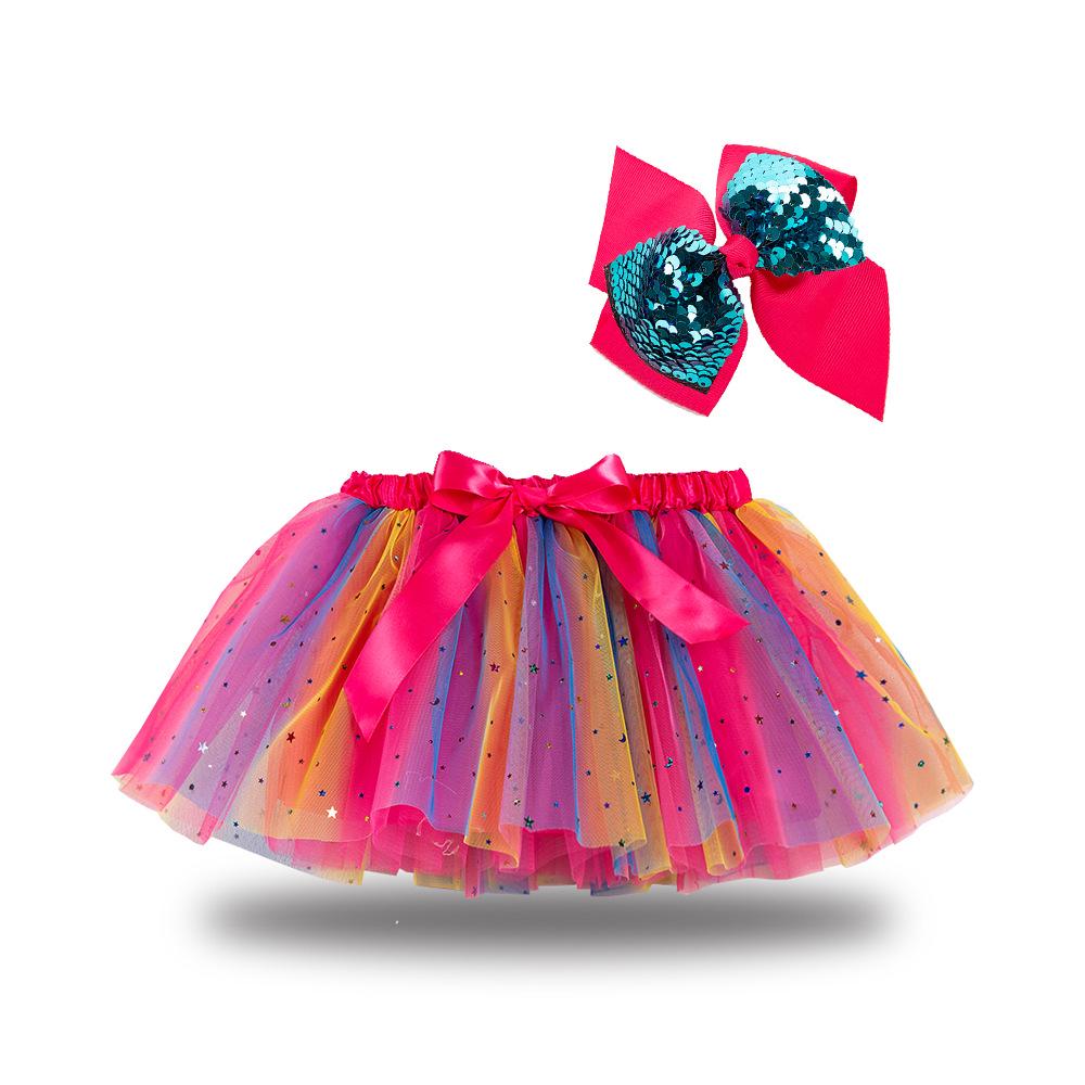 Girls' Star and Moon Mesh Tutu Skirt Set with Bow Hair Clips